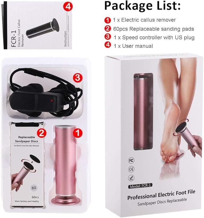 Electric Foot File Callus Remover for Feet, Adjustable Speed Foot Sander Grinder Professional Pedicure Tools for Dead Skin Heel Calluses with Replaceable Sandpaper Discs (Upgraded FCR-1 Pink)