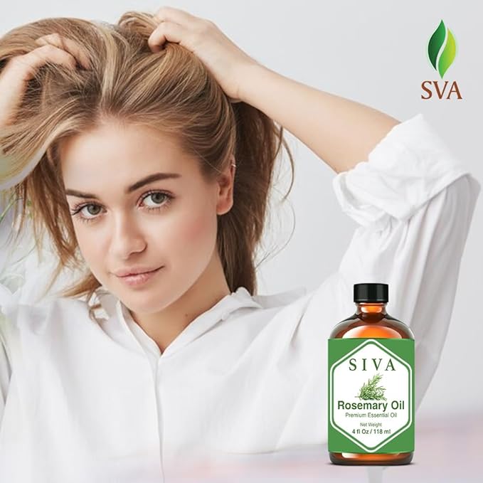 Siva Rosemary Essential Oil - 4 Fl Oz – Natural Rosemary Oil - for Diffuser, Face, Skin Care, Aromatherapy, Hair Care, Scalp and Body Massage - with Dropper