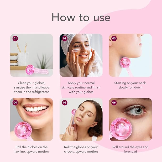 Ice Globes for Face Neck & Eyes, Unbreakable Stainless Steel Gua Sha, Facial Ice Globes for Puffiness, Wrinkles, Dark Circles, Pink (Set of 2)