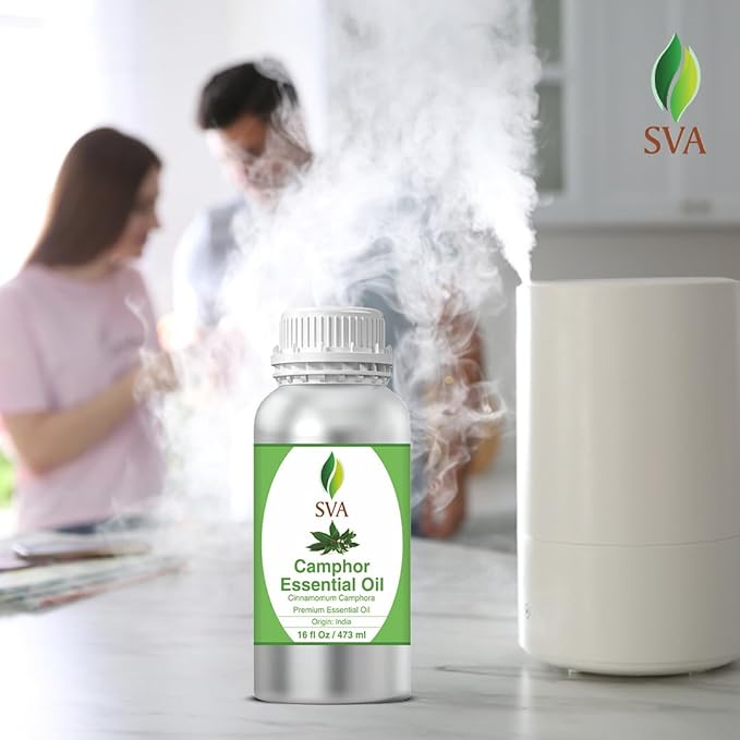 SVA Camphor Essential Oil – 16 Fl Oz – 100% Natural Camphor Oil - for Diffuser, Hair Care, Face, Skin Care, Aromatherapy, Scalp and Body Massage, Soap and Candle Making