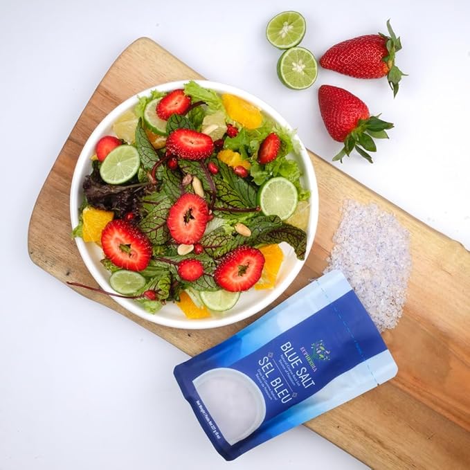 EUPHERBIA Blue Salt, Coarse, Rare Mineral Salt, High Potassium, Lower Sodium, Natural, Unprocessed, Hand Harvested, Kosher Certified, 227g (8 Oz)