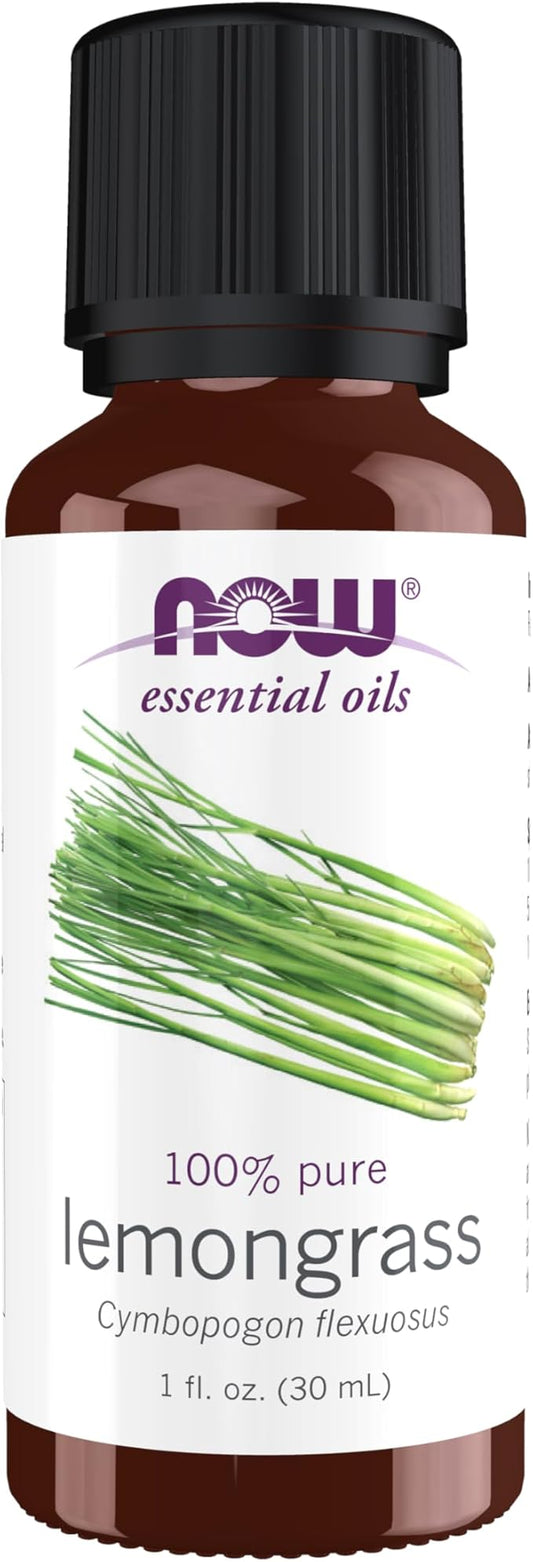 NOW Essential Oils, Lemongrass Oil, Uplifting Aromatherapy Scent, Steam Distilled, 100% Pure, Vegan, Child Resistant Cap, 1-Ounce