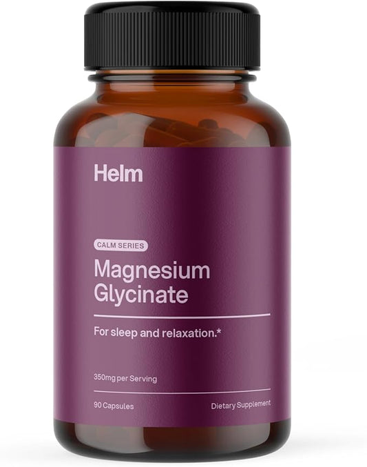 Helm Magnesium Glycinate 350mg – High Absorption Chelated Magnesium Supplement for Sleep, Calm, Stress, and Muscle Recovery – Non-GMO, Vegan, 90 Capsules