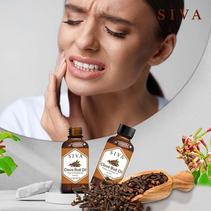 SIVA Clove Bud Essential Oil - 1 Fl Oz – Natural Clove Bud Oil - for Diffuser, Face, Skin Care, Aromatherapy, Hair Care, Scalp and Body Massage - with Dropper