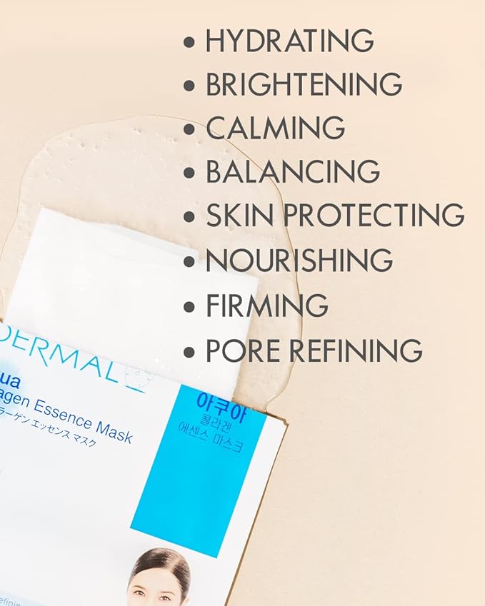 DERMAL 32 Combo Pack Collagen Essence Korean Face Mask - Hydrating & Soothing Facial Mask with Panthenol - Hypoallergenic Self Care Sheet Mask for All Skin Types - Natural Home Spa Treatment Masks