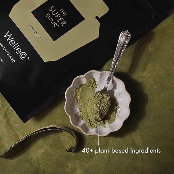 WelleCo The Super Elixir Daily Greens Powder, Probiotic Drink Mix with Whole Foods, Gluten Free, Vegan Gut Health Powder, Energy, Immunity, Healthy Skin, Hair & Nails (300g, Unflavored) Jar