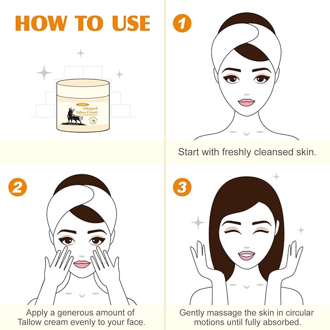 Beef Tallow for Skin, Beef Tallow and Honey Balm for Face & Body, Tallow Face Moisturizer, Organic Grass Fed Whipped Beef Tallow with Honey Beeswax, Beef Tallow Moisturizer Cream -2.0 Oz