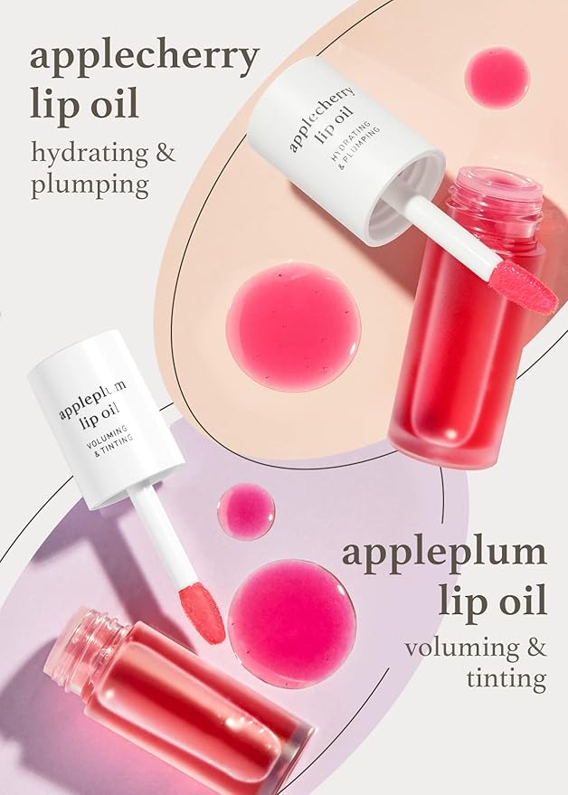 NOONI Korean Vegan Appleseed Lip Oil Set - Applecherry & Appleplum + Korean Cleansing Oil - Snow Aqua 0 LHA Toning Pore Care Korean Facial Oil Cleanser, 6.76 fl.oz Bundle