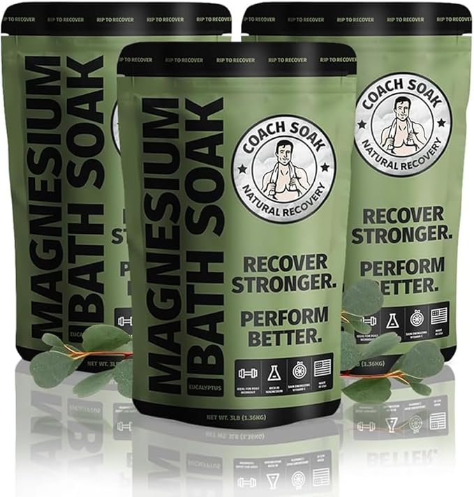 3 Pack Bundle: Coach Soak Recovery Bath Soak, Epsom Salt Bulk, Bath Salts Bulk, 3 Pack Bundle, Total of 9 Pounds (Eucalyptus Tea Tree)