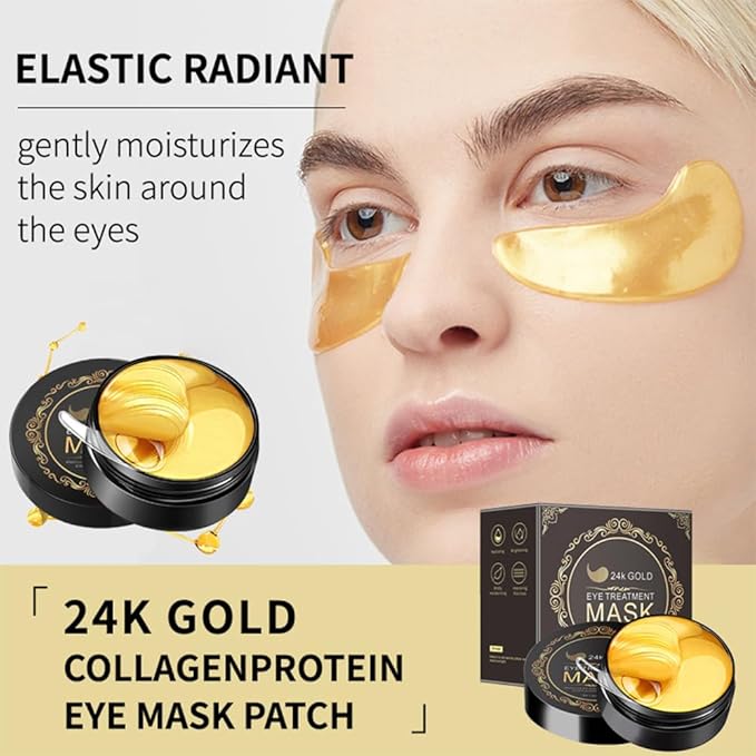 24k Gold Under Eye Patches - 60 Pcs Gold Eye Mask Anti-Aging, Under Eye Mask for Removing Dark Circles, Puffiness, Wrinkles.