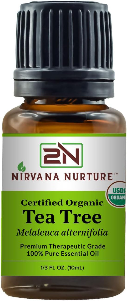 Tea Tree Essential Oil USDA Certified Organic 100% Pure Premium Therapeutic Grade, Undiluted - Aromatherapy Diffuser for Calm and Relaxation, Skin Care, Hair Care