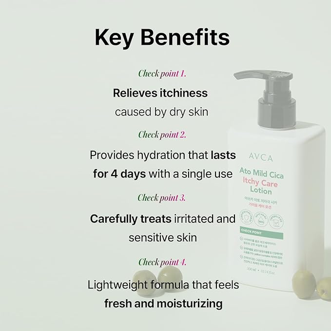 AVCA Ato Mild Cica Itchy Care Lotion for Dry, Sensitive, and Irritated Skin Relief 100ml/10.14fl. oz.