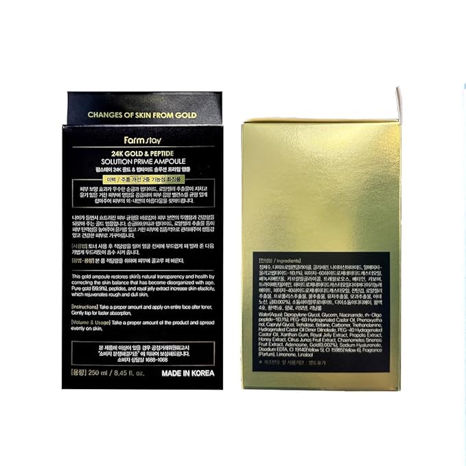 FarmStay 24K Gold & Peptide Solution Prime Ampoule | Hydrating & Firming Serum | Enhances Skin Elasticity, Glow & Vitality | Lightweight, Fast-Absorbing Formula for a Radiant Complexion | 8.45 fl.oz