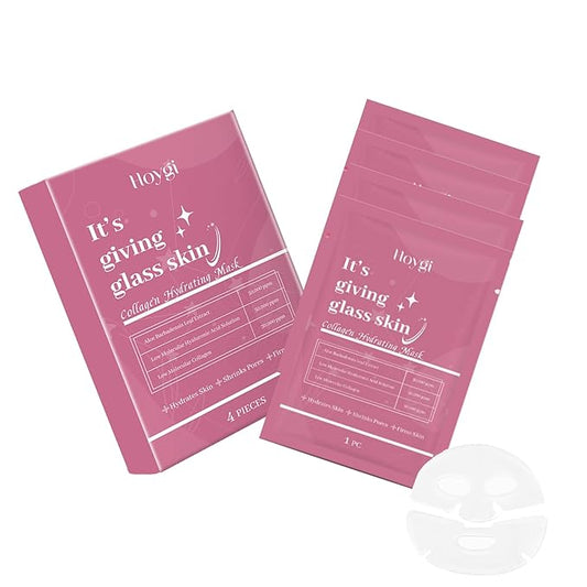 4Pack Hydrating Collagen Face Mask for Korean Glass Skin – Firming and Wrinkle Reduction Sheet Mask for Youthful, Firming, Bio-Collagen Facial Mask for All Skin Types
