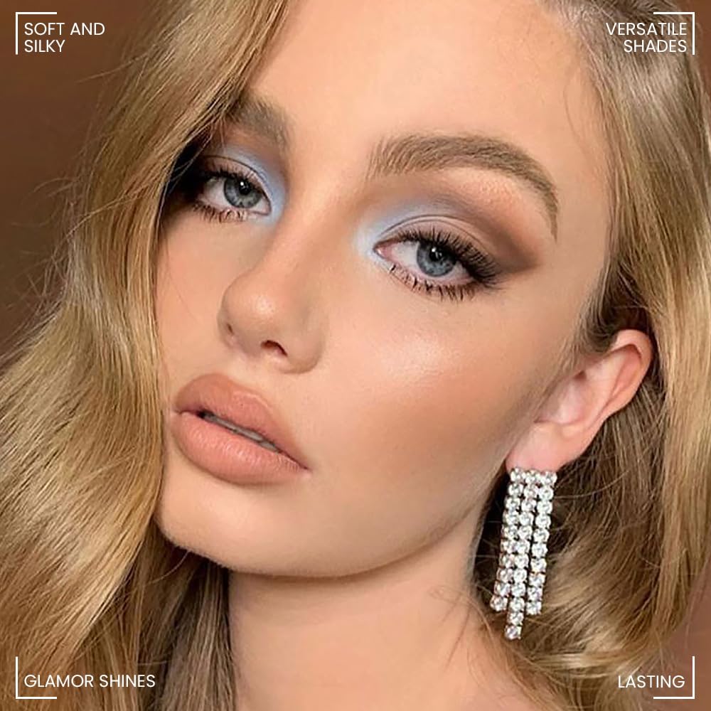 Seven Color Matte Shimmer Eyeshadow, 7 Sky Blue Nude Champagne Gold & Black Brown Series Pressed Powder Eyeshadow, Daily Silky Makeup Eyeshadow Palette,Easy to Carry,Vegan & Cruelty-Free, 24# 0.25 Oz