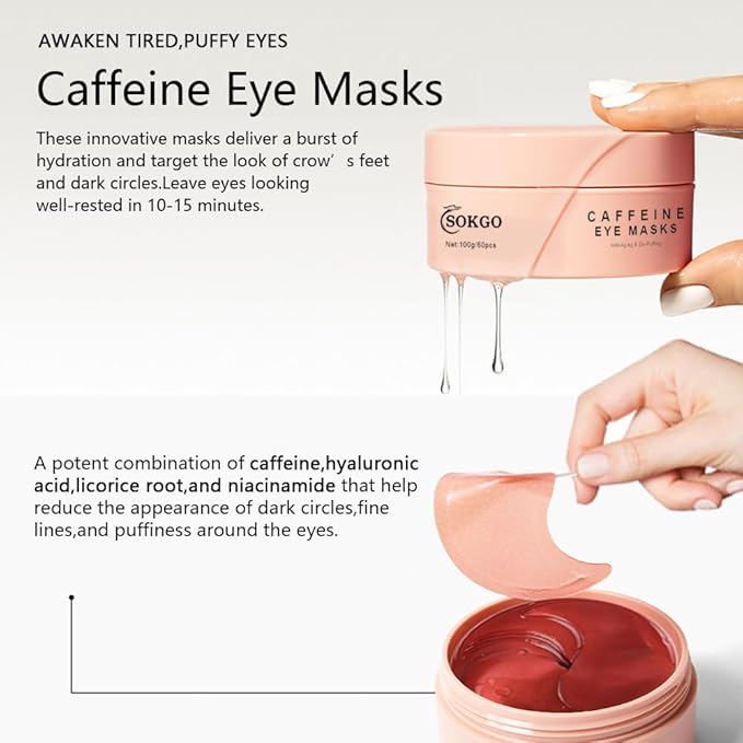 Professional Caffeine Eye Masks, Under Eye Patches for Puffy Eyes, Eye Masks for Dark Circle, Wrinkles and Fine Lines, Rejuvenating and Refreshing Eye Masks with Caffeine