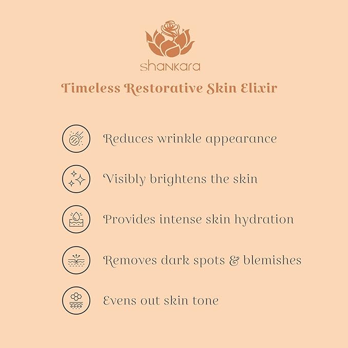 Shankara Timeless Restorative Skin Elixir - 2-in-1 Ayurvedic Anti Aging Facial Serum and Kumkumadi Face Oil with Pure Red Gold Saffron, Vitamin C, & Sandalwood - Ayurveda-Inspired Skincare