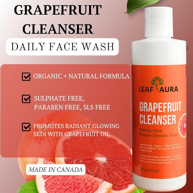 Daily Skin Care Products Combo- Comes with Cleanser, Vitamin C serum & Mango Moisturizer- Natural + Organic Formula- Made In Canada- For Men & Women (Grapefruit Cleanser)