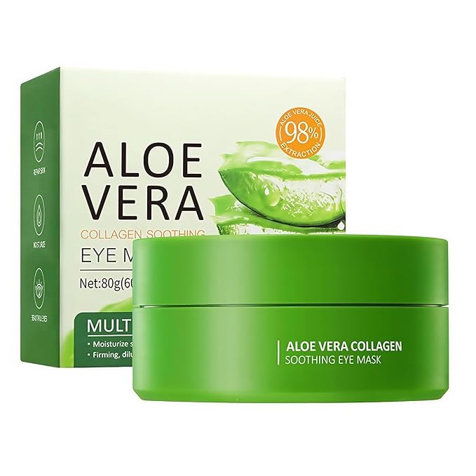 60 Pcs Aloe Vera Under Eye Patches For Dark Circles, Soothing Treatment for Puffy Eyes & Fine Lines, Natural Gel Eye Masks to Hydrate, Firm & Refresh Delicate Skin