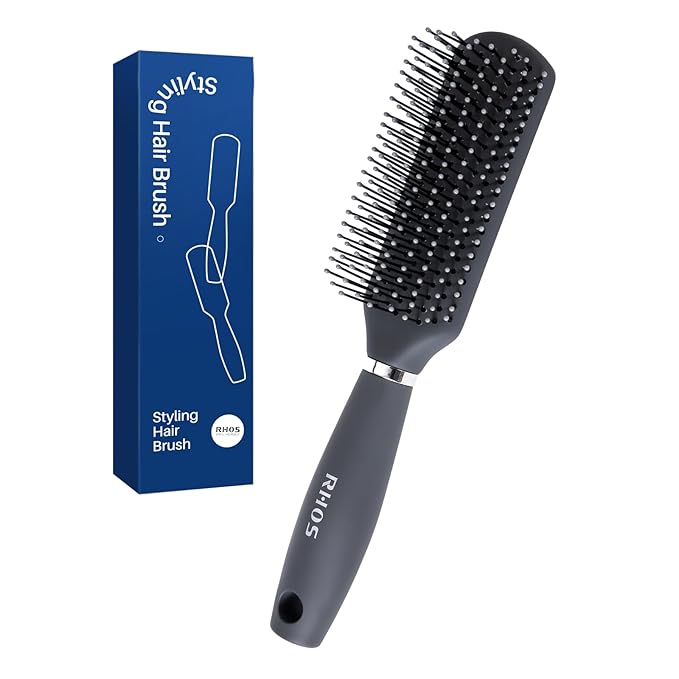 RHOS Hair Brush for Men - Detangler Hair Brush for Styling/Massage - Nylon Bristles for Wet & Dry Hair, Bangs, Thin, Short Hair - Gray