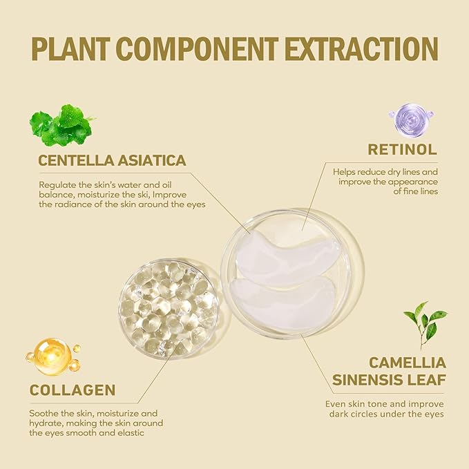 Under Eye Patches for Dark Circles,Puffy Eyes,20 Pairs Face Masks SkinCare With Collagen and Retinol for Anti wrinkles Smooth Fine Lines