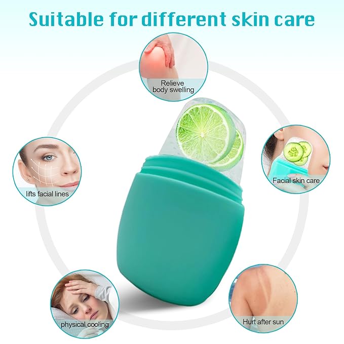 Ice Roller for Face, Qewro Silicone for Tone skin, Reusable Eye Puffiness Relief, Ice Roller Mold for Neck, Facial Roller to Remove Fine Lines Pores Anti Wrinkles (Green)