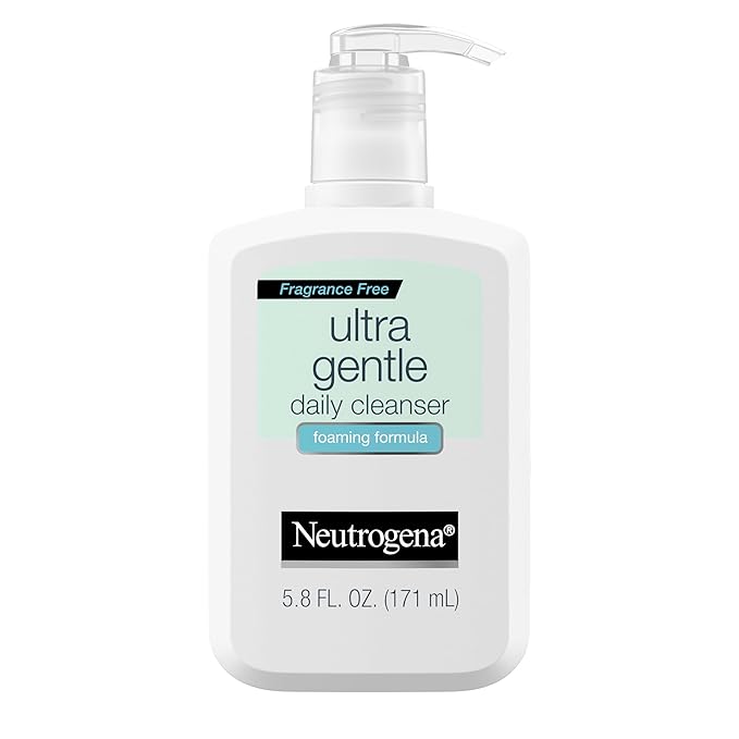Neutrogena Fragrance Free Ultra Gentle Foaming Daily Cleanser, Hydrating Face Wash for Sensitive Skin, Removes Makeup & Gently Cleanses Without Over Drying, Hypoallergenic, 5.8 fl. oz
