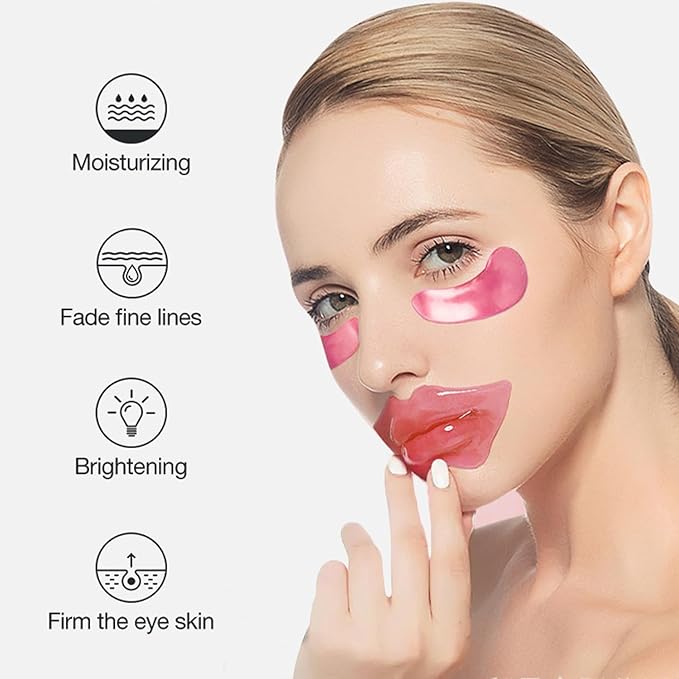 30 Pairs Eye Masks & Lip Masks, Crystal Collagen Under Eye Patches for Puffy Eyes, Moisturizing Lip Mask Pink Lip Pads for Lip Spa Daily Labial Mask Eye Patches for Reducing Fine Lines & Dark Circles