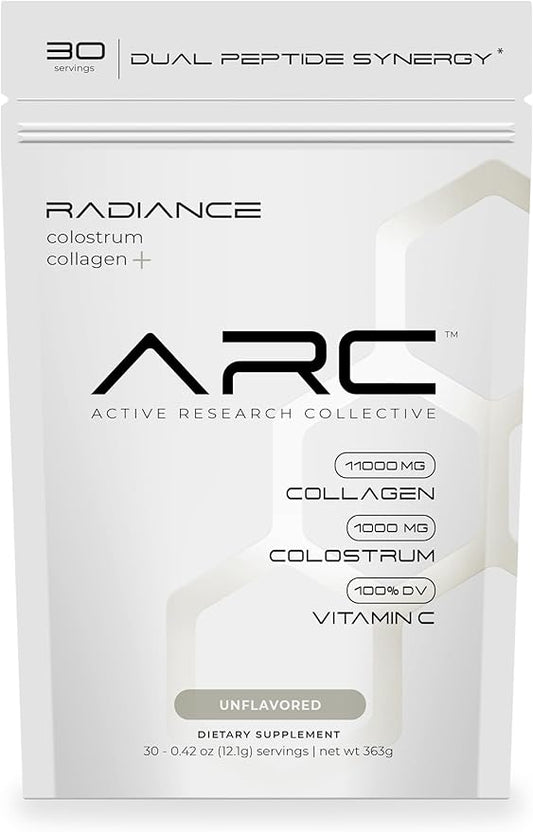 Radiance, Grass-Fed Collagen Peptide & Colostrum Powder, Supports Gut Health, Digestion, Immune Function, Healthy Joints, Bones, Skin, Hair & Nails, Keto, Gluten & Fat-Free, Unflavored, 30 Servings