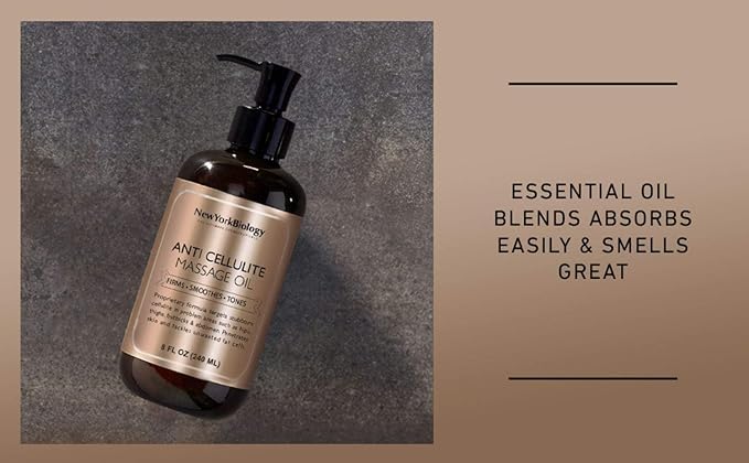 New York Biology Anti Cellulite Massage Oil 8 Fl Oz – Made with 100% Natural Oils – Body Oil for Massage Therapy, Muscle Relaxation and Deep Tissue - Pack of 2