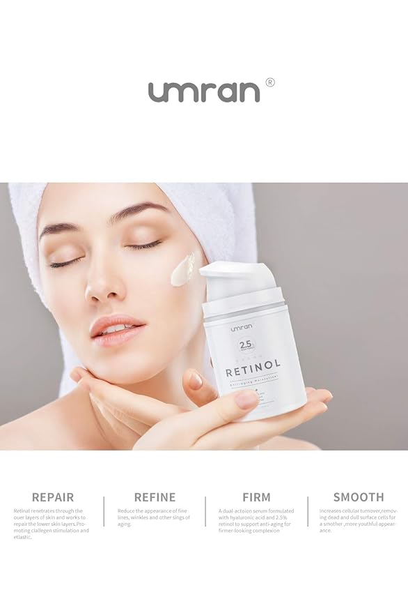 Umran Premium Retinol Cream, Anti-Aging Moisturizer Cream 2.5% for Face and Eye Care, Anti-Wrinkle Essence with Hyaluronic Acid, Day and Night Cream, Vitamin E and Green Tea, 50ml, 1.7 Fl.Oz…