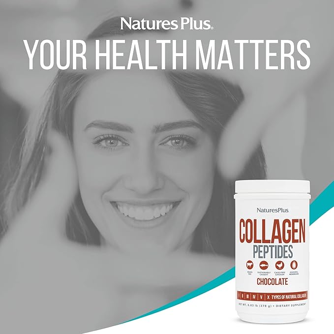 Natures Plus Collagen Peptides, Chocolate - 0.83 lb Powder - Hair, Skin, Nail & Joint Health, Immune System Support - Non-GMO, Gluten Free - 14 Servings