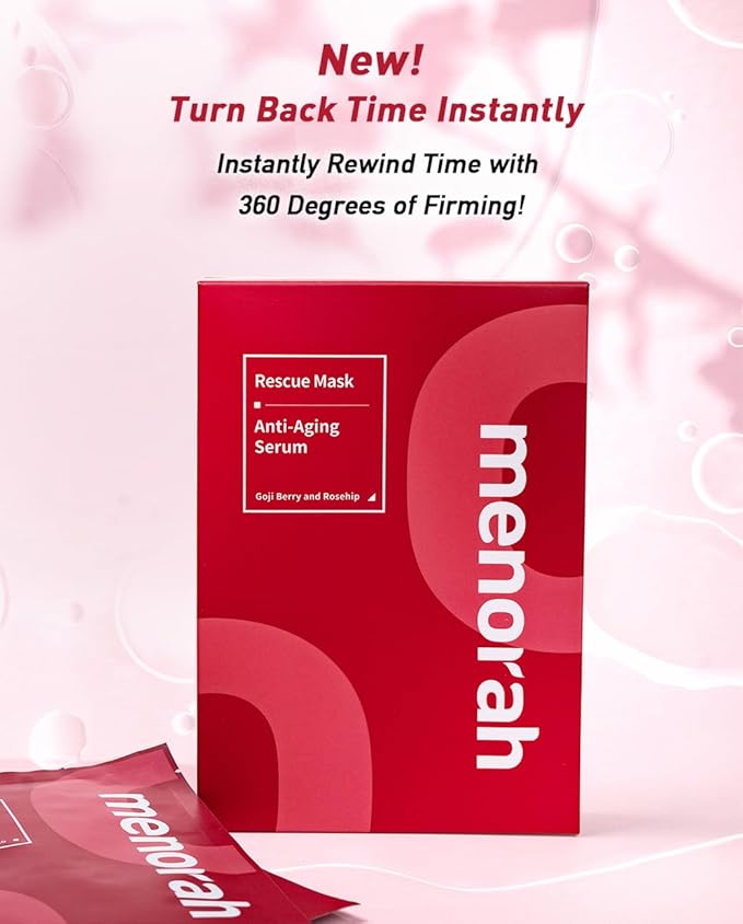 menorah skincare - Anti-Aging Serum Rescue Sheet Masks (4 Sheets) - with Goji Berry, Rosehip, Facial Mask, Skin Firmness and Elasticity