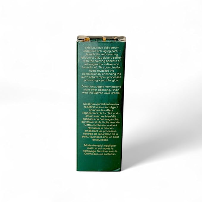 24K Gold Saffrom Serum - Natural, Vegan Anti-Aging Face Serum for Radiant Skin, Deep Hydration & Skin Repair, Ayurvedic with Saffron, Rose, Lavender & Pumpkin Seed (0.68 oz)