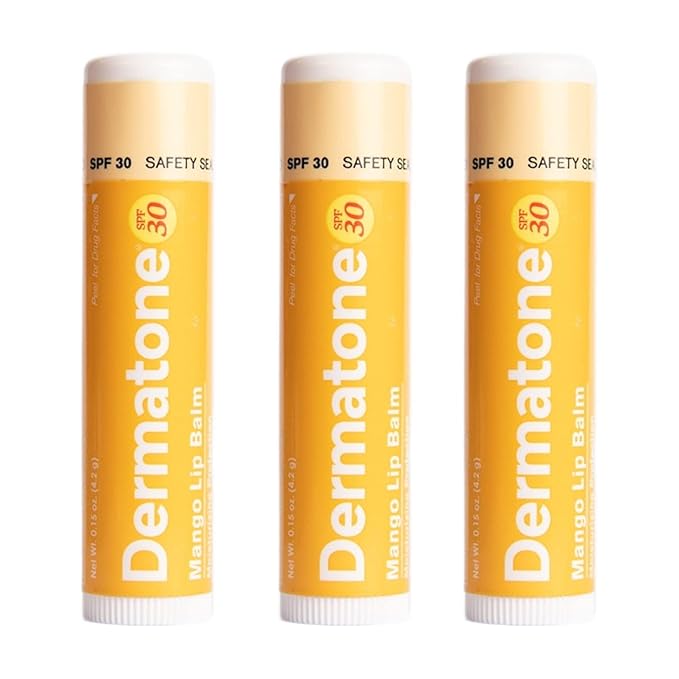 Dermatone Mango Lip Balm | Moisturizing Lip Care | Soothe & Replenish Dry & Chapped Lips | Aloe, Vitamin E | SPF 30 | 3-Pack (Mango, 0.15oz sticks)