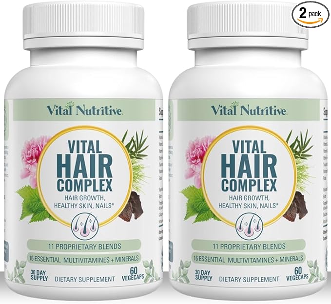 Vital Hair Complex - Hair Growth Vitamins for Women & Men - Biotin & Vitamin B - Hair Supplement for Healthy Hair, Skin & Nails - Hormone & Gluten-Free - Hair Vitamins for Women (60 Count, Pack of 2)