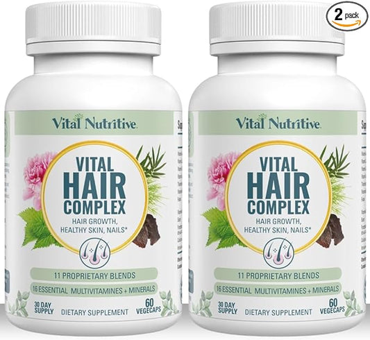 Vital Hair Complex - Hair Growth Vitamins for Women & Men - Biotin & Vitamin B - Hair Supplement for Healthy Hair, Skin & Nails - Hormone & Gluten-Free - Hair Vitamins for Women (60 Count, Pack of 2)