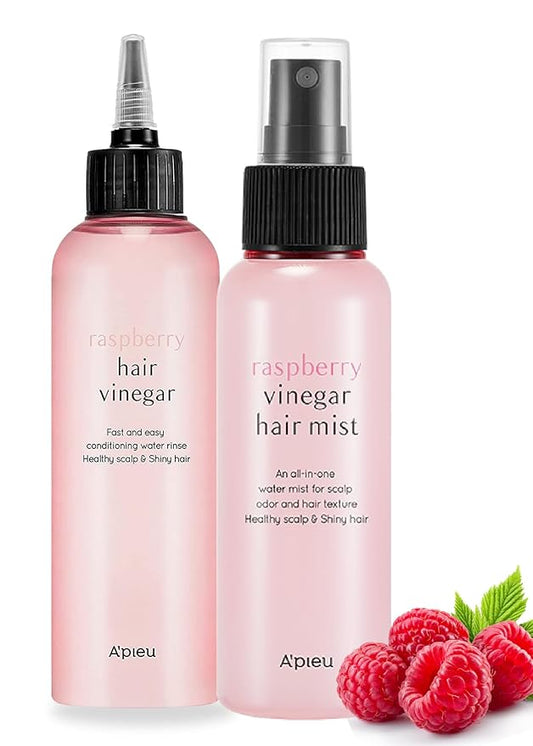 A'PIEU Raspberry Vinegar Hair Care Bundle - Vinegar Rinse 6.76 Fl oz & Mist 3.55 fl oz | Scalp Treatment, pH Balance, Frizz Control | Clarifying, Nourishing, Refreshing