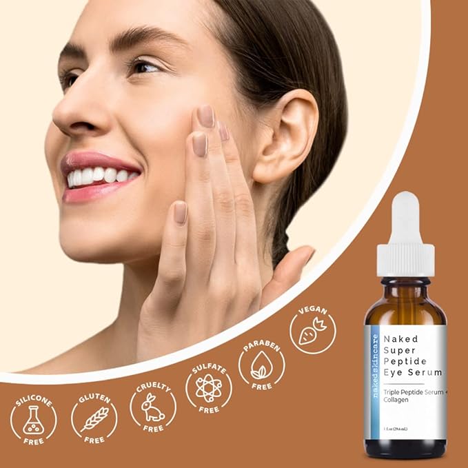 Naked Collagen Peptides Serum for Face with Vitamin C - Anti Aging Serum Skincare for Under Eye with Sweet Almond Oil - Dark Spot Corrector and Pore Minimizer with Vitamin E Oil for Skin (1oz) (1 oz)