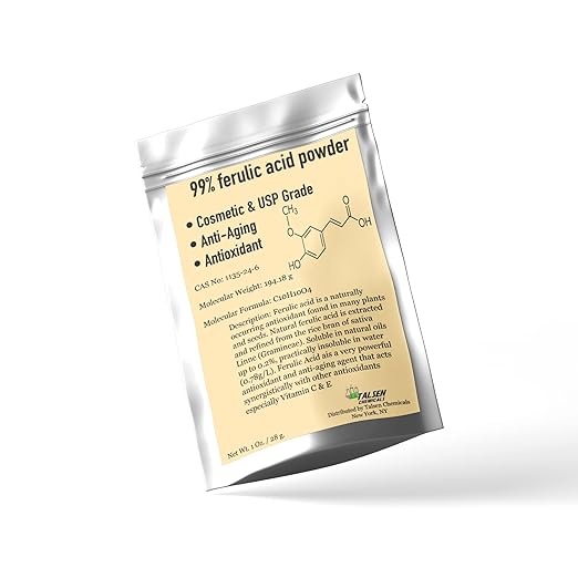 Ferulic Acid Powder Pure 99% Pure Cosmetic Grade Powder Pure Natural, DIY Skincare (4 Oz / 113 Grams), by Talsen Chemicals