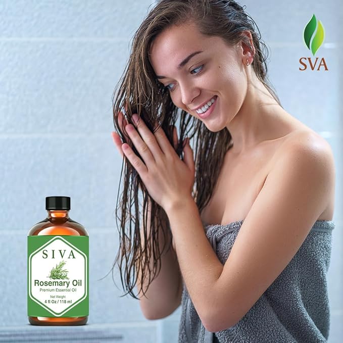 Siva Rosemary Essential Oil - 4 Fl Oz – Natural Rosemary Oil - for Diffuser, Face, Skin Care, Aromatherapy, Hair Care, Scalp and Body Massage - with Dropper