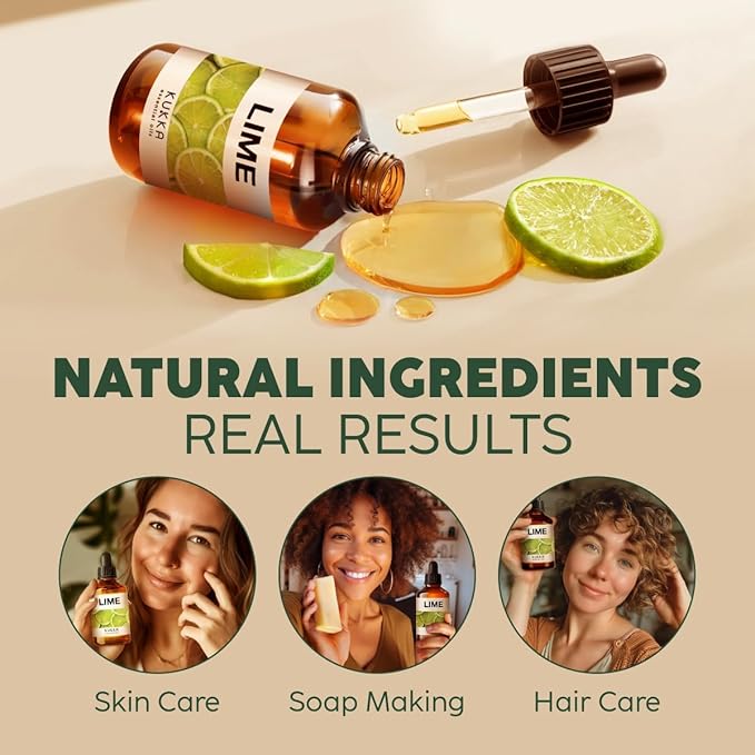 Kukka Lime Essential Oil for Skin - 4 Fl Oz - 100% Pure Natural Lime Oil for Diffuser, Hair, Candles & Soap Making Scent DIY