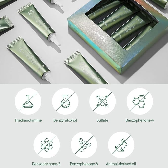 Masil 12 Scalp Lotion Scalp Spa AHA BHA Cleansing Lotion Scalp Care Calming Moisturize Sooth Nourish Scalp Dandruff Dry Itchy Scalp Scaling 1Pack 0.5Floz X 4ea Travel Portable