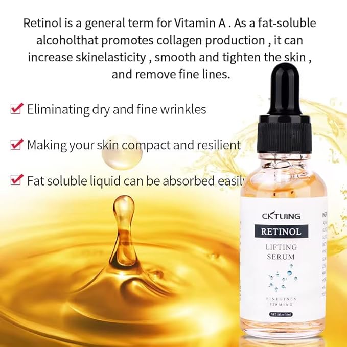 CKTUING Retinol Serum: Anti-Aging, Firming, Wrinkle-Reducing Skincare with Vitamin C, Hyaluronic Acid, and Moisturizer for Radiant, Youthful Skin.