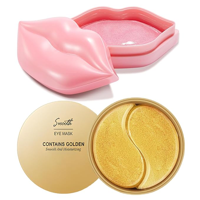 60 Pairs Lip Masks with Eye Mask, 24K Collagen Under Eye Patches for Dark Circles and Puffy Eyes, Reduce Lip Wrinkles, Anti Chapped & Remove Lip Dead Skin, Nourishes the Lip & Eye Skin