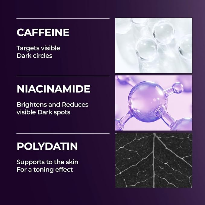 Atclinic Caffeine Eye Serum with Arginine-E & Vitamin E – Korean Eye Gel for Puffiness, Dark Circles, Fine Lines | Cooling Guasha Metal Tip (0.67 fl oz)