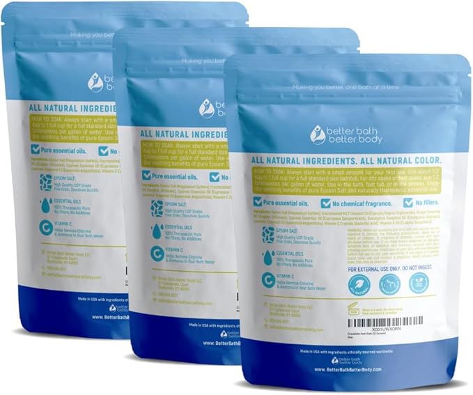 Circulation Foot Soak (3-Pack with Scoop) Foot Soaking Epsom Salts with Pure Essential Oils in BPA Free Pouch with Press-Lock Seal Made in USA, Three 2-Lbs Pouches 6-Lbs Total