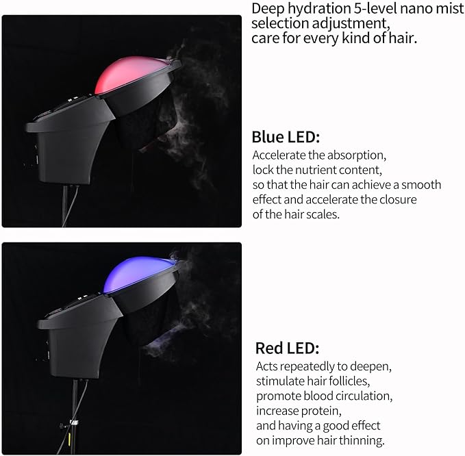 Professional Hair Salon Steamer Ozone Micro Mist Hair Steam Mister Hooded 7 Color Light with UV Protect Coat for Natural Hair Caring