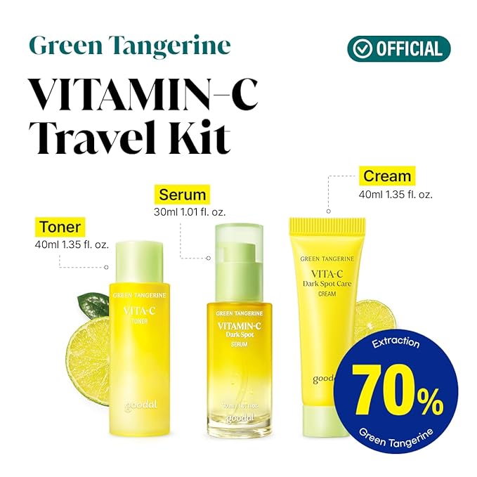 GOODAL Green Tangerine Vitamin C Travel Size, Gift Set, Trial Kits, Serum & Toner & Cream Skincare Sets