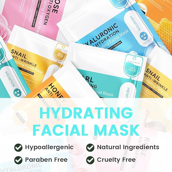 Pearl Face Masks Skincare,Facial Mask Skin Care Korean,Nourish,Deep Moisturizing,Atural Skin Care Spa Face Mask,Hydrating Smoothing Face Masks for Women Men,for All Skin Types 6 Pack